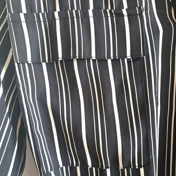 Dex Back White Pinstripe Belted Dress Tapered Over Knee Classic Women's L NWT - Picture 5 of 10